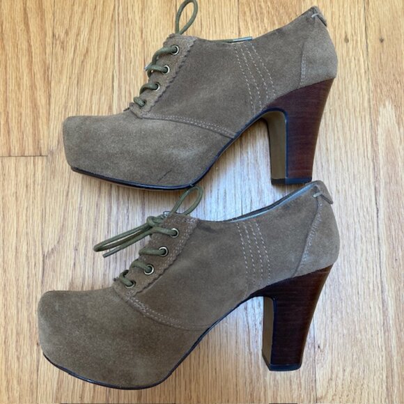 Hinge brown suede platform chunky high heel oxford size 5.5 - Picture 3 of 8